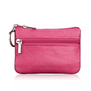 Sold//Soft Leather Change Purse with Key Ring, Pink